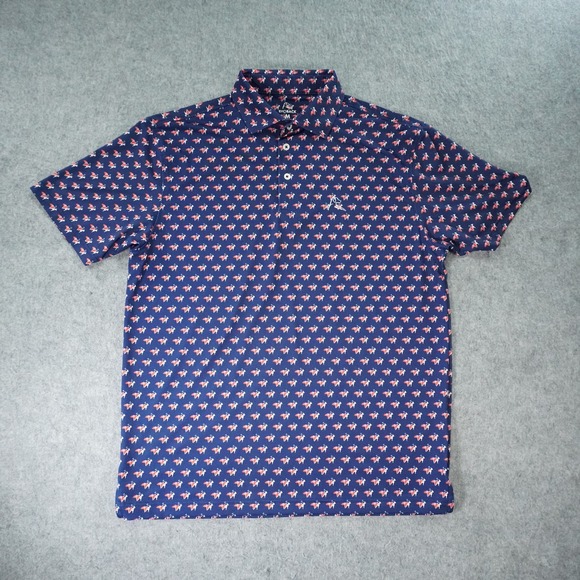 Rhoback Polo Shirt Men M Goat Caddy USA Flag Patriotic 4th July Golf Performance - Picture 1 of 9